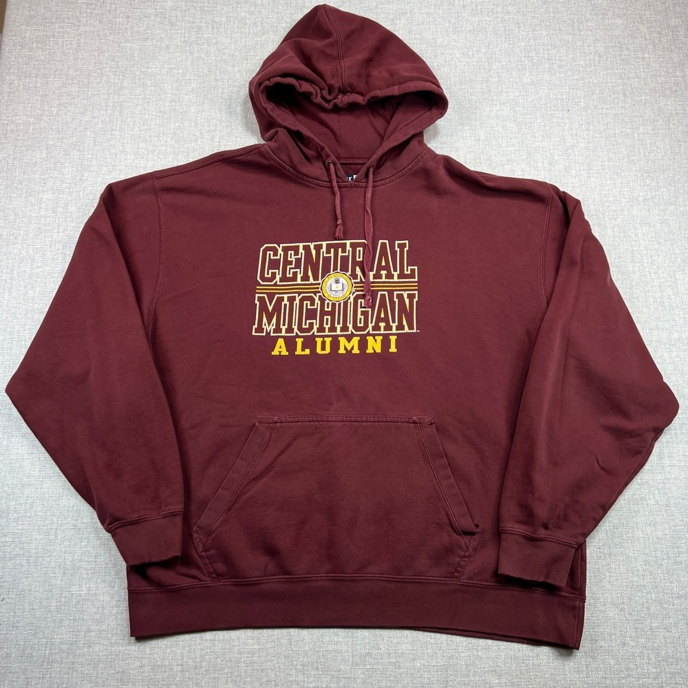 Central Michigan Alumni Hoodie Gear Sports Men XXL‎ Maroon Distressed Sweatshirt